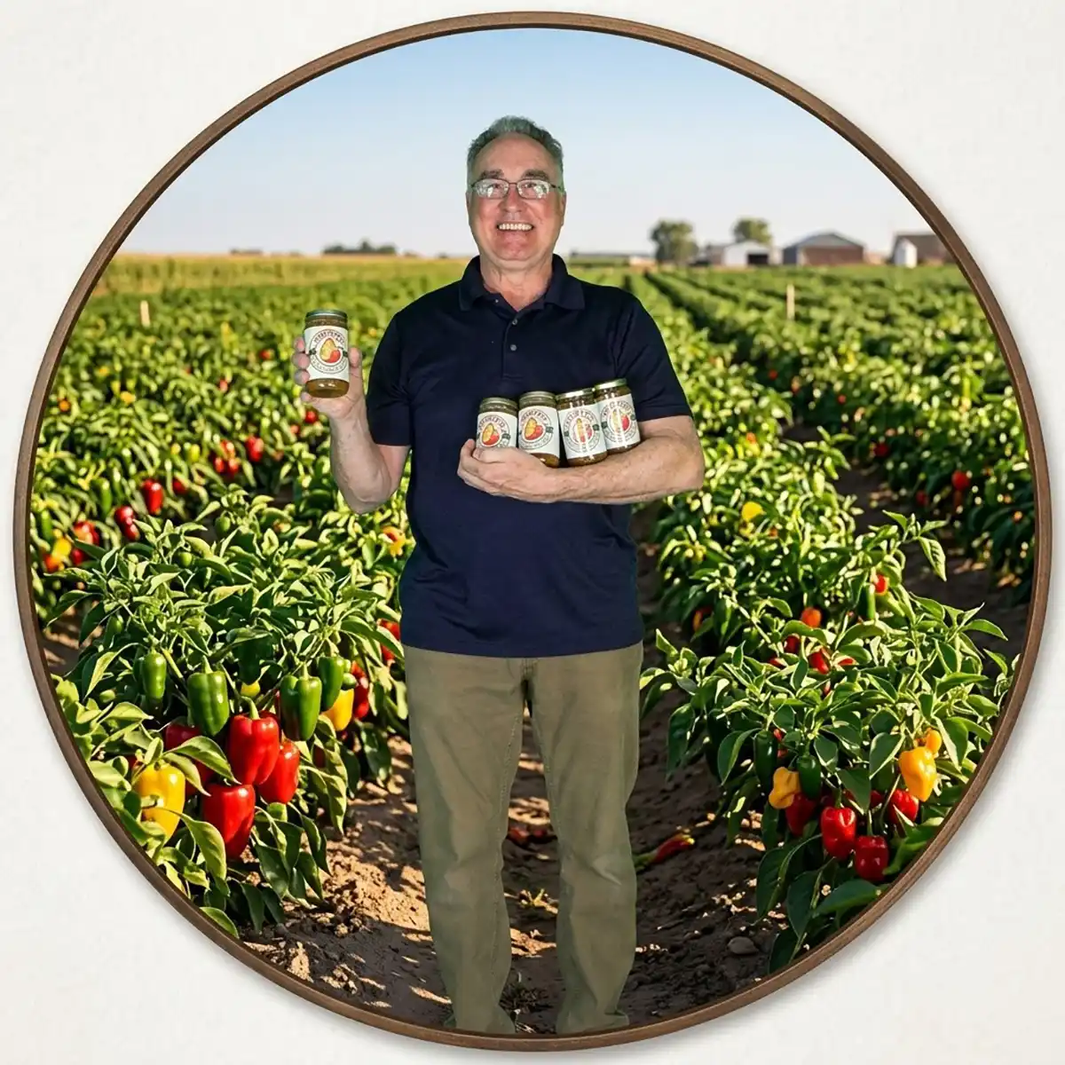 Bruce, founder of Brutay's Homestyle Garden Pepper Relish in the pepper field